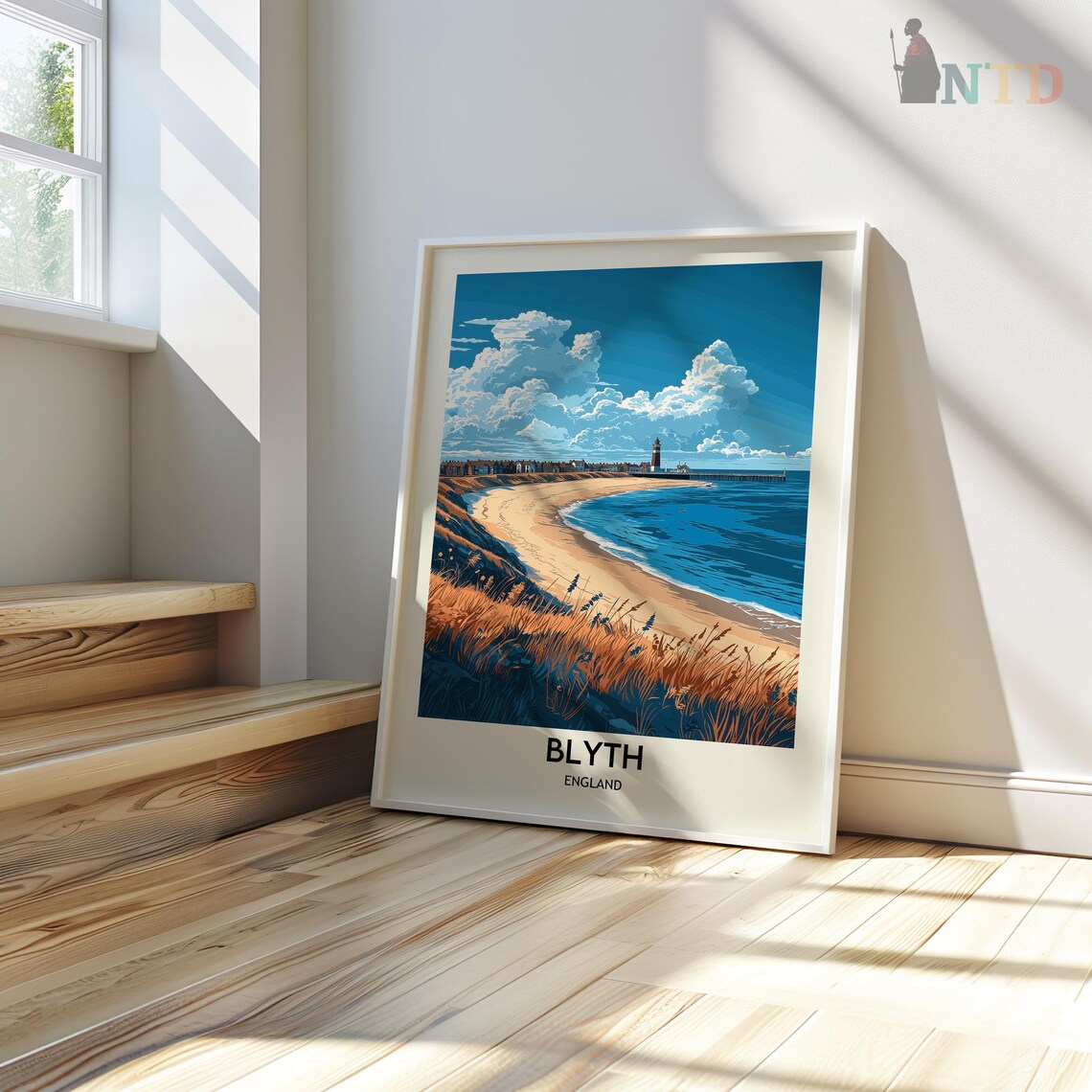 Blyth England Sandy Bay With Lighthouse And Grassy Dunes Poster - Image 3