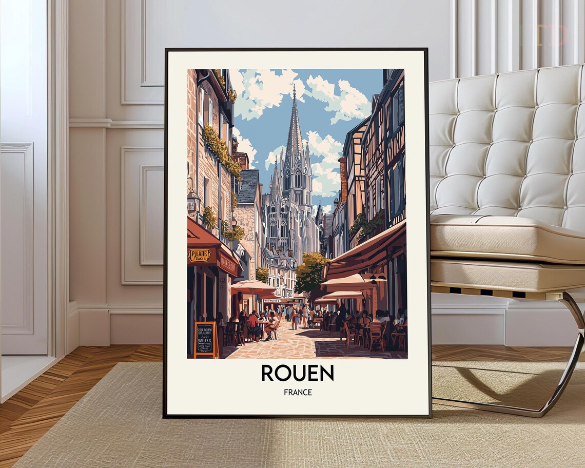 Rouen Travel Poster, France City Map Art Print