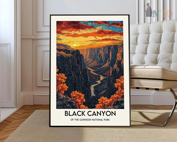 Black Canyon of the Gunnison Autumn Sunset Fall Foliage Rim Travel Art Poster
