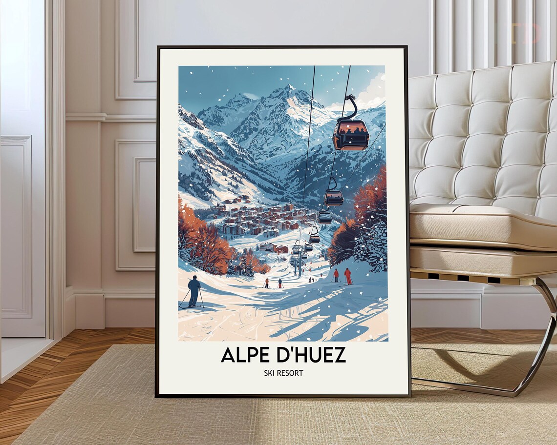 Alpe D'Huez French Alps Gondolas Ski Village Vintage Resort Poster