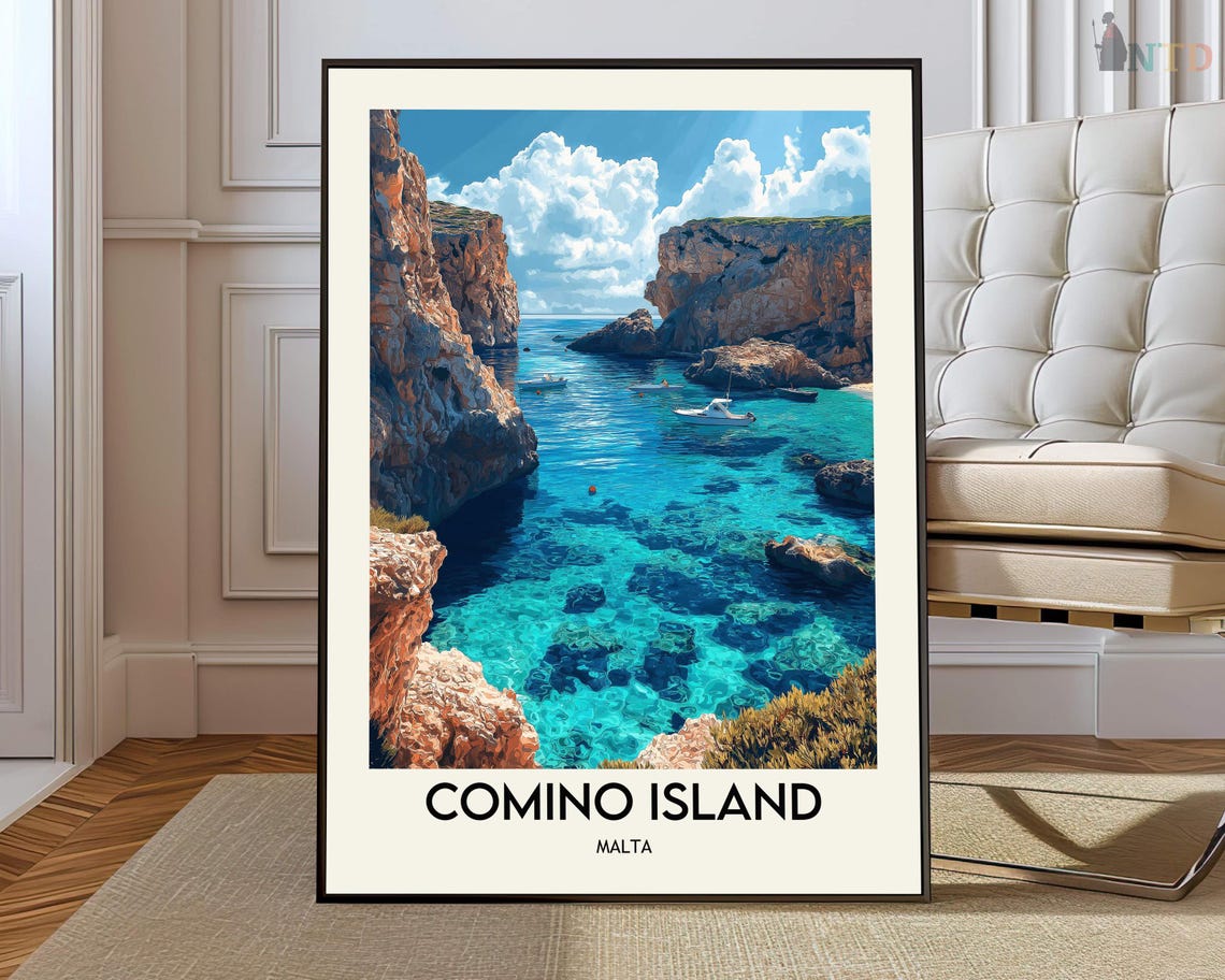 Comino Island Malta Turquoise Blue Lagoon Cliffs Travel Poster