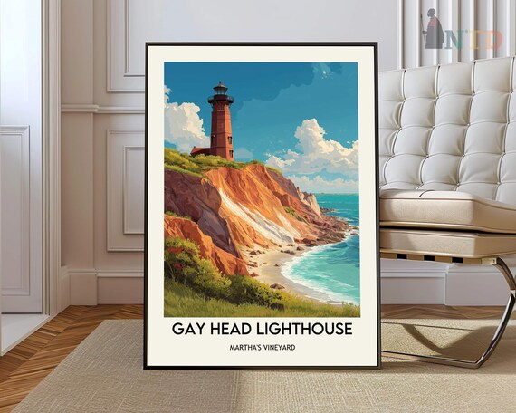 Gay Head Lighthouse Martha's Vineyard Red Cliffs Coastal View Poster