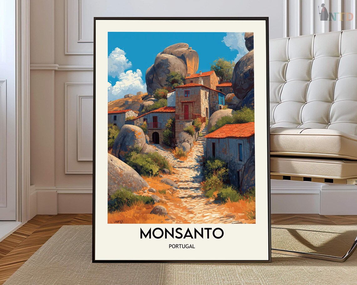 Monsanto Travel Poster, Portugal Wall Art Print