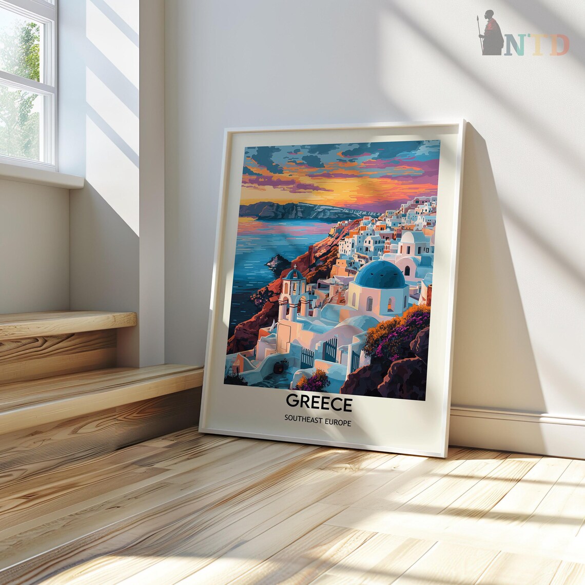 Santorini Blue Domes Cliffside Village Greece Sunset Travel Poster - Image 3