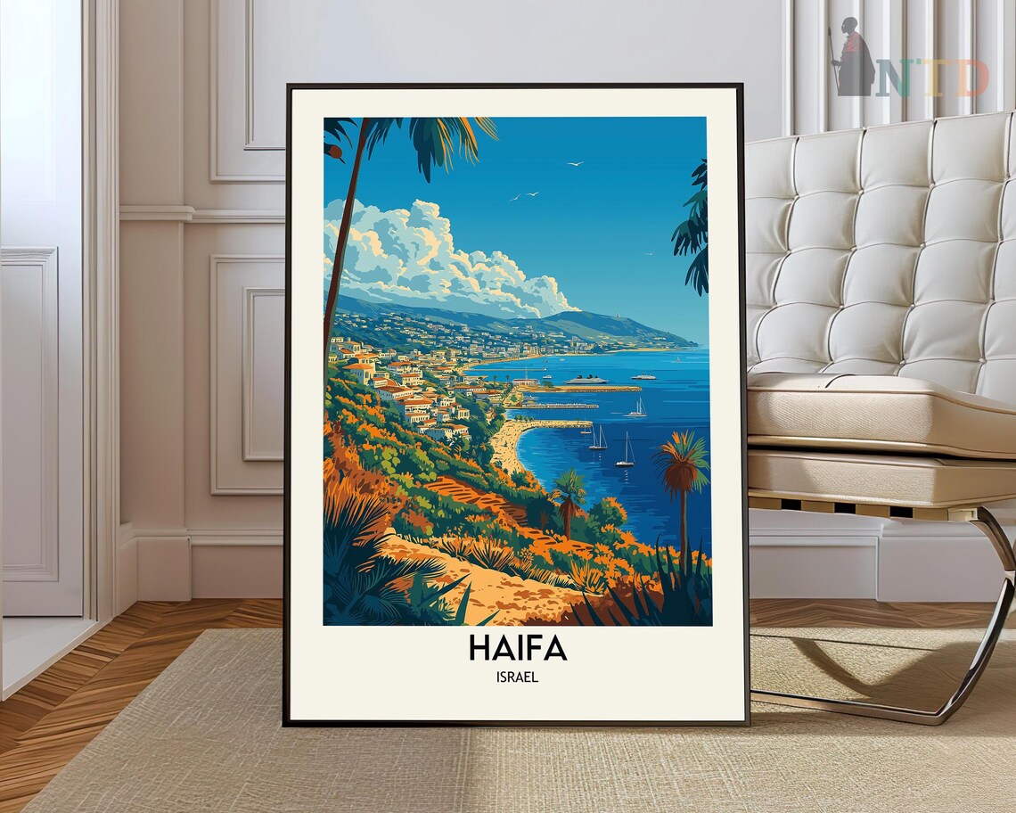 Haifa Israel Bay Travel Poster Mediterranean Coastal City Decor