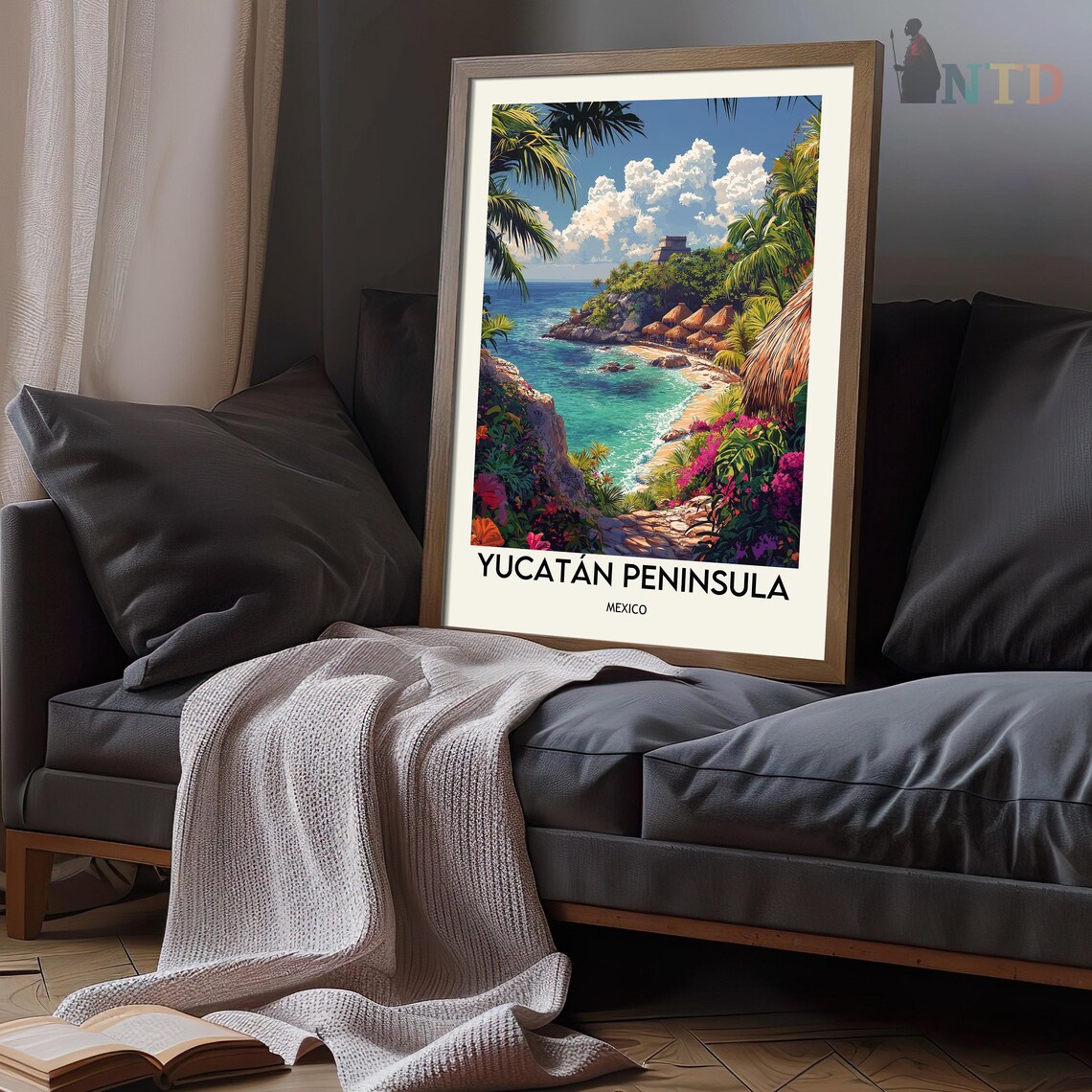 Yucatan Peninsula Mexico Tropical Cove Ruins Vintage Travel Poster - Image 3