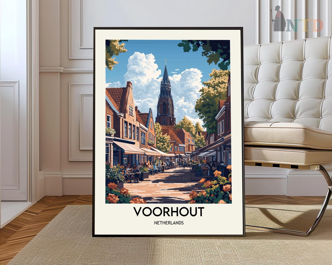 Voorhout Netherlands Flower Lined Market Square Travel Poster