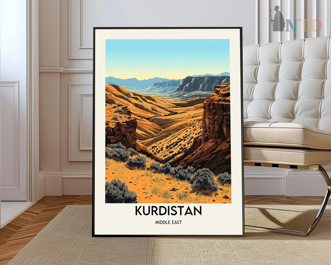 Kurdistan Middle East Poster With Zagros Mountain Valley Travel Art