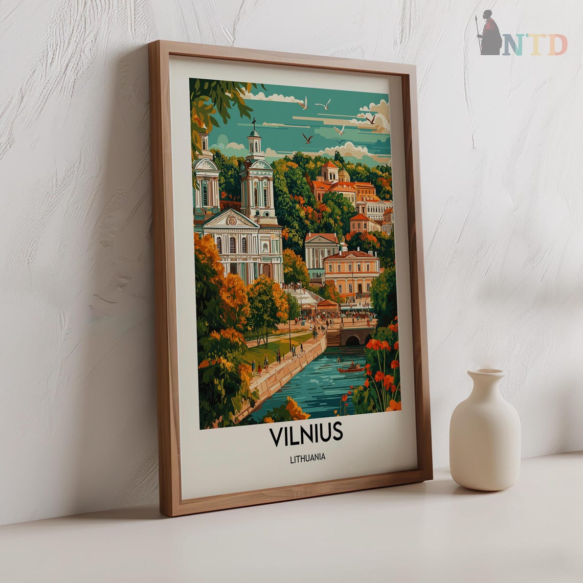 Vilnius Lithuania Old Town Church Riverside Vintage Travel Poster - Image 2