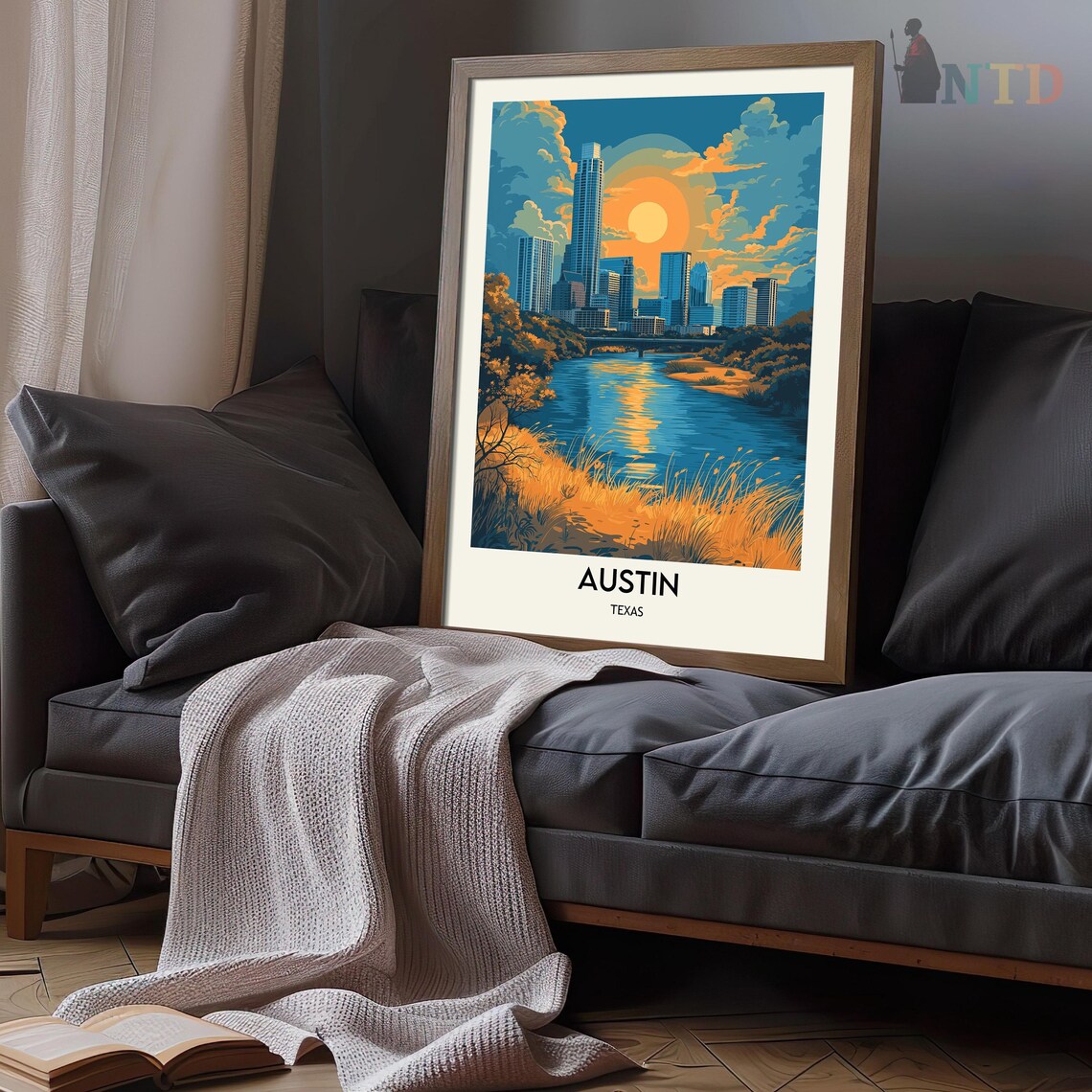 Austin Texas Skyline Over Lady Bird Lake Sunset Travel Poster - Image 3