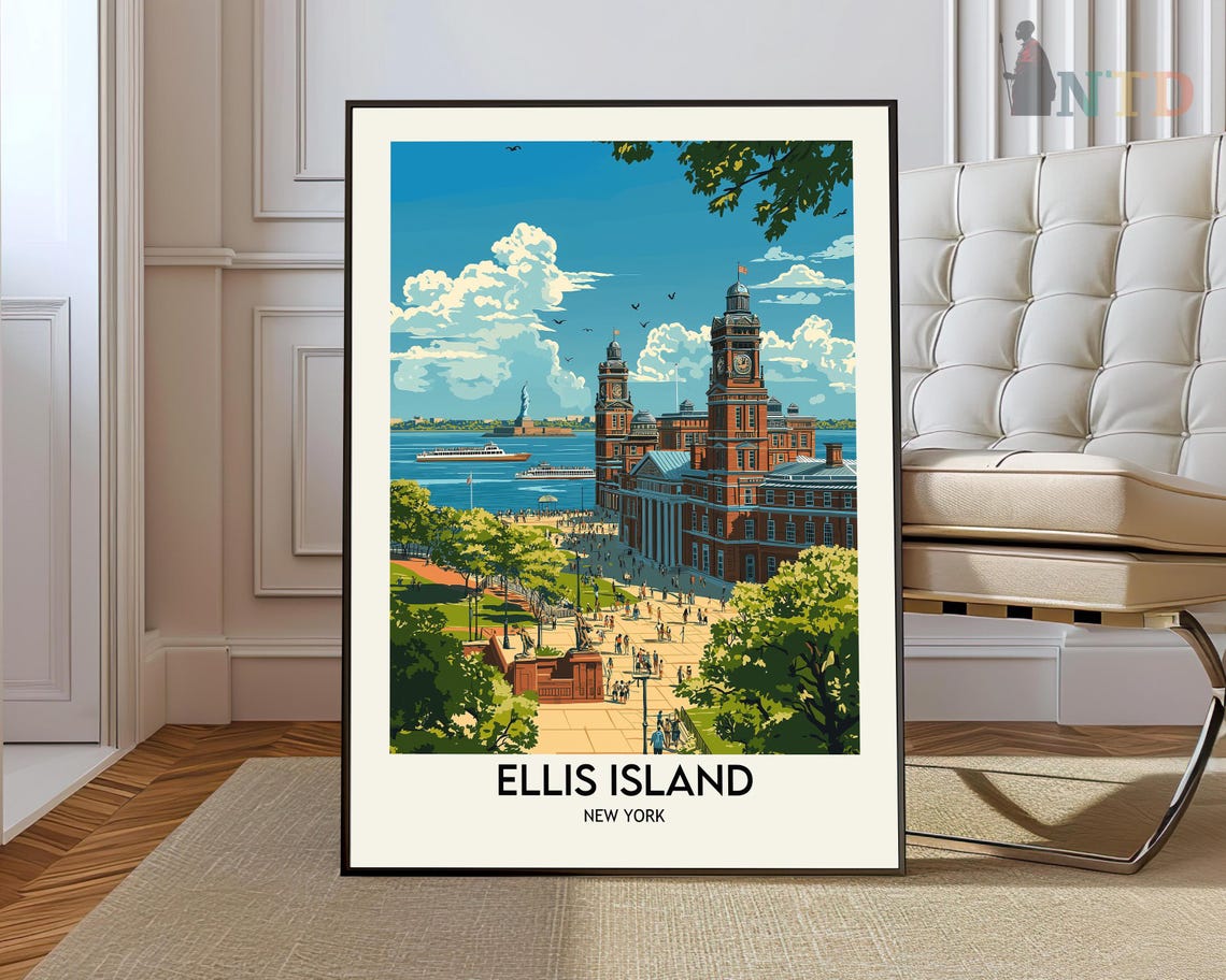 Ellis Island New York Historic Great Hall Harbor View Poster