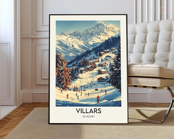 Villars Ski Resort Alpine Village Snowy Slopes Winter Travel Poster
