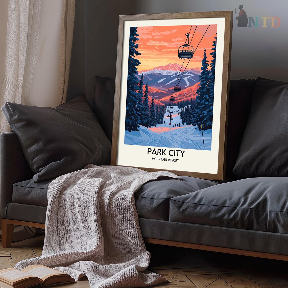 Park City Utah Mountain Resort Sunset Chairlift Skiers Poster - Image 3