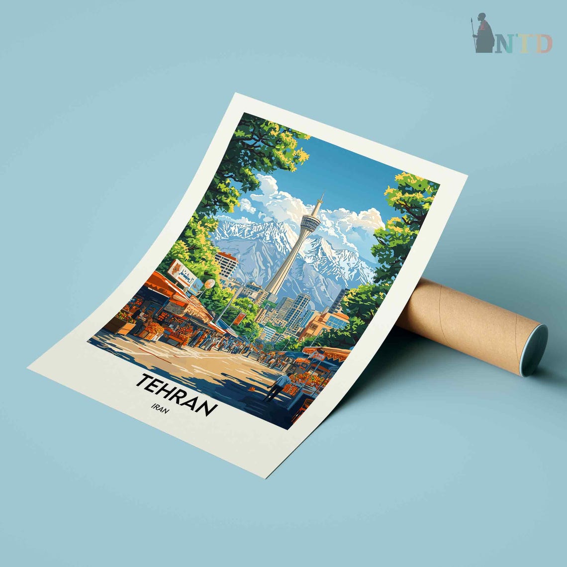 Tehran Iran Grand Bazaar Milad Tower Alborz Mountains Poster - Image 2