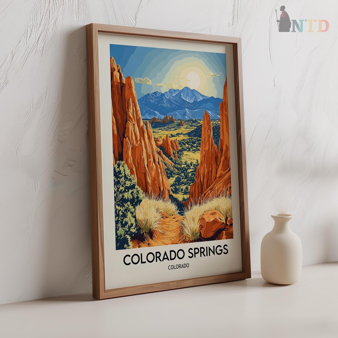 Colorado Springs Red Rock Formations Beneath the Snowy Peaks Poster - Image 2