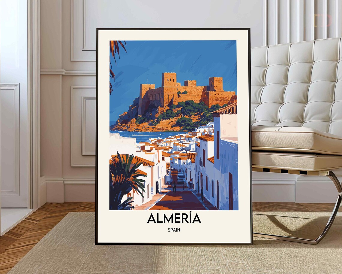 Almeria Spain Alcazaba Castle White Village Street Travel Poster