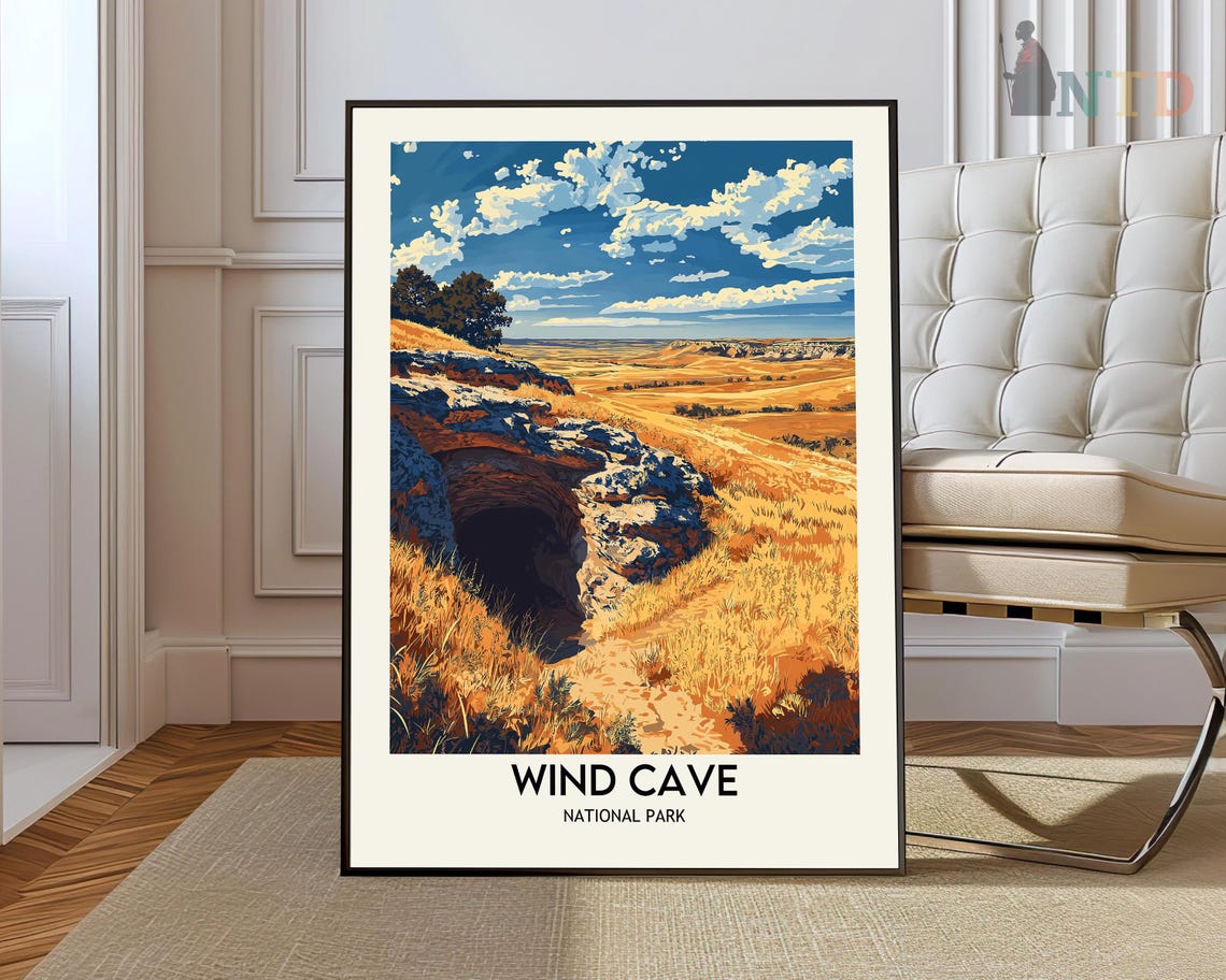 Wind Cave National Park Prairie Cave Entrance Vintage Travel Poster