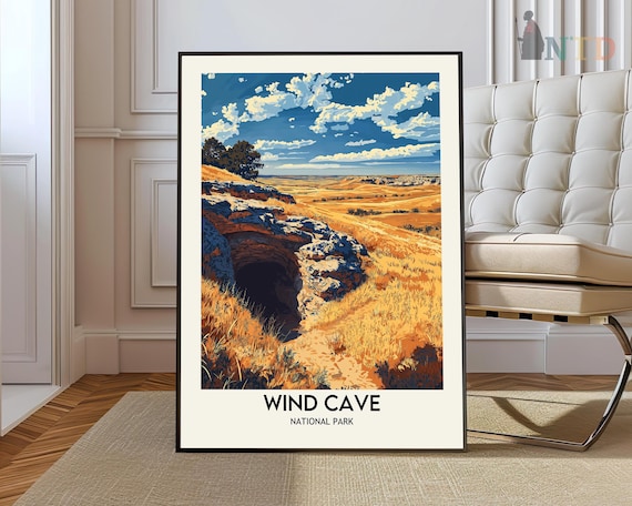 Wind Cave National Park Prairie Cave Entrance Vintage Travel Poster