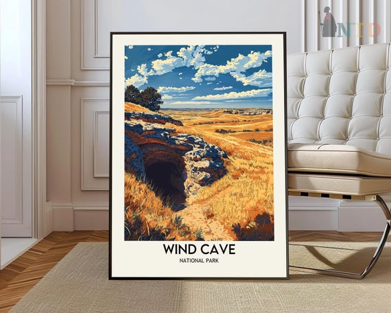 Wind Cave National Park Retro Art Print Illustration Vintage Minimal Design Poster