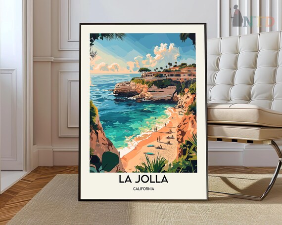 La Jolla California Cliffside Cove Beach Vintage Travel Poster Art