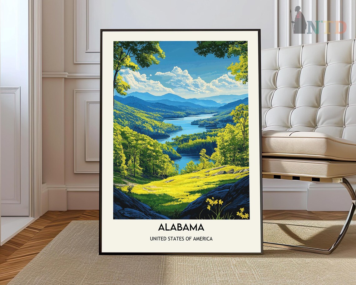 Alabama United States Mountain Lake Green Valley Travel Poster