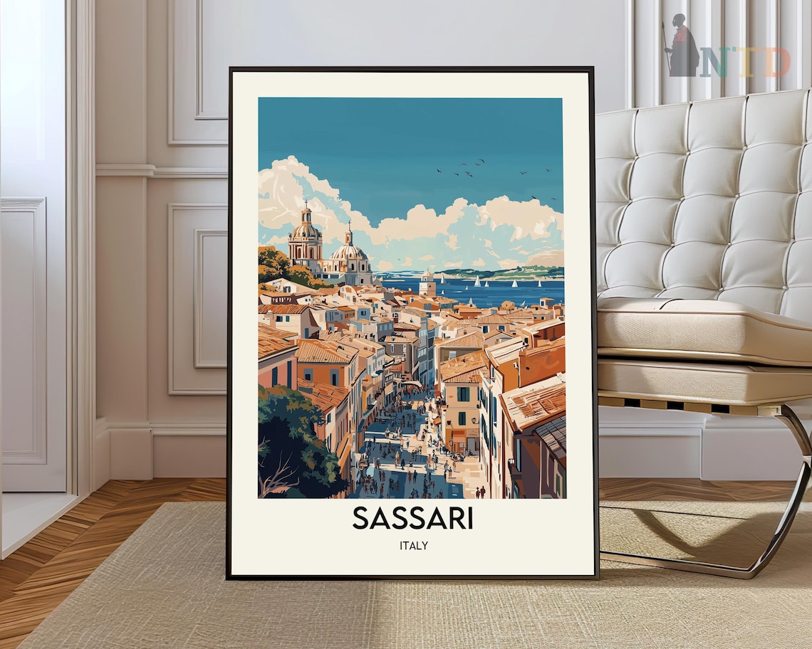 Sassari Italy Sardinia Cathedral Old Town Rooftops Travel Poster