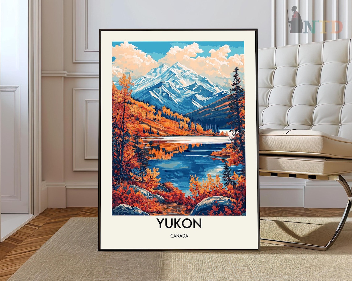 Yukon Canada Autumn Lake Reflection Golden Foliage Travel Poster
