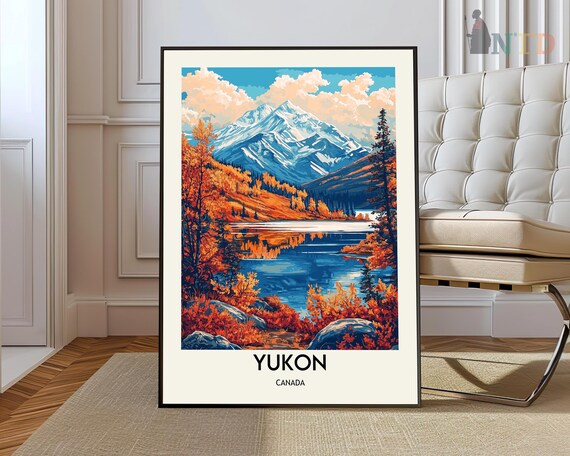 Yukon Canada Autumn Lake Reflection Golden Foliage Travel Poster