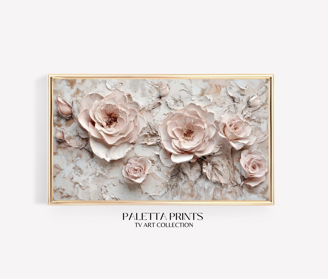 Blush Pink Roses Textured Impasto Floral Painting Art Poster