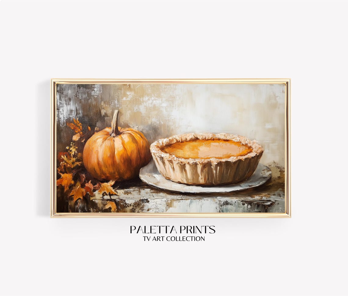 Rustic Pumpkin Whole Baked Pie Autumn Still Life Fall Kitchen Poster