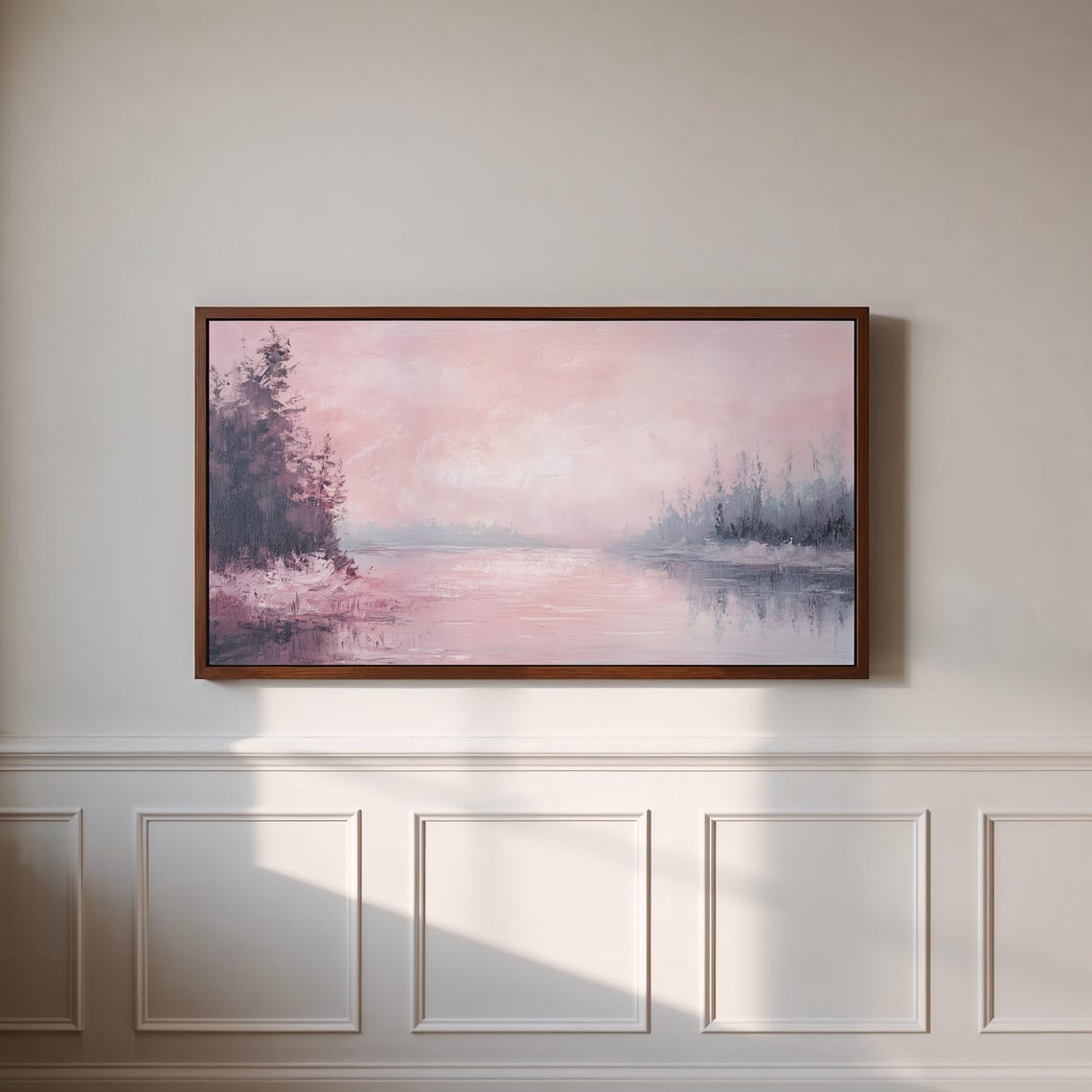 Blush Pink River Landscape Frame Tv Art Romantic Abstract Nature Screensaver Serene Pastel Scenic Winter Decor Soft Colors Art - Image 3