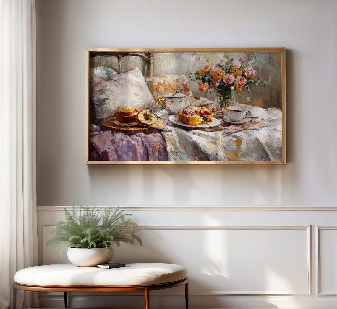 Elegant Breakfast in Bed Pastries Fresh Roses Table Art Poster - Image 2