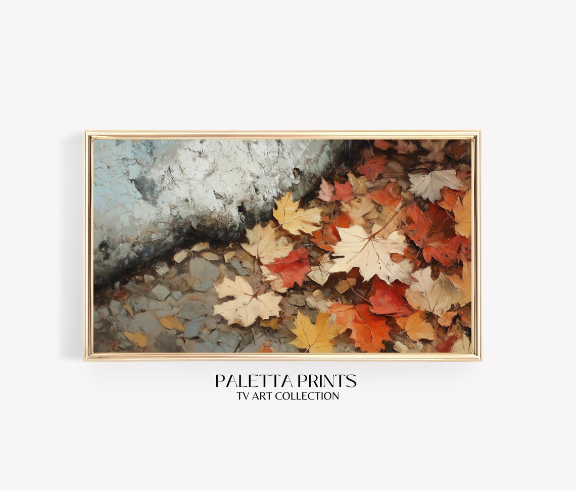 Fallen Maple Leaves On Stone Path Vintage Autumn Ground Scene Poster