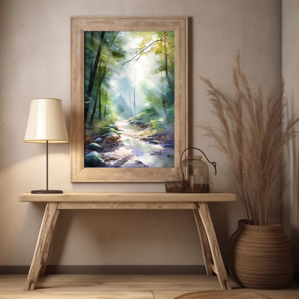 Forest Stream Watercolor Landscape Wall Art Print - Image 4
