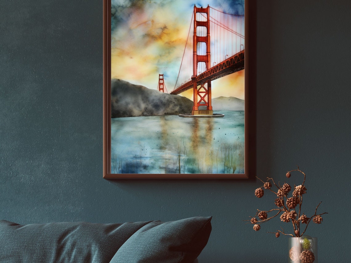 Golden Gate Bridge San Francisco Sunset Watercolor Landmark Poster - Image 2