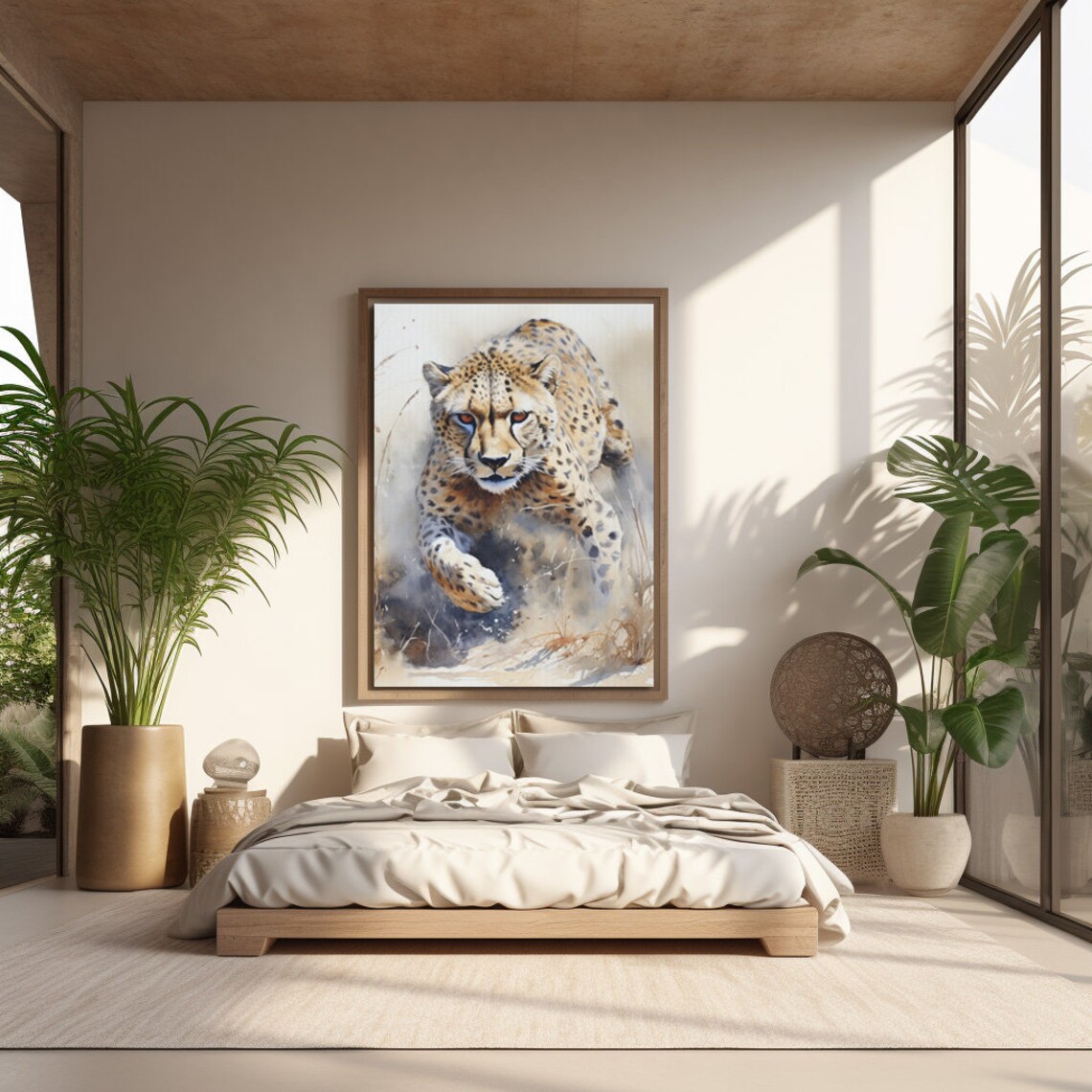Cheetah Running Watercolor Art Print Wild Cat Safari Wildlife Wall Poster Art - Image 3
