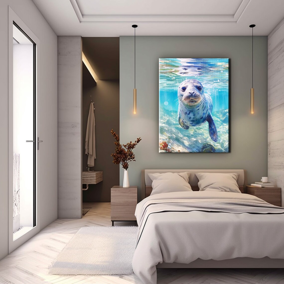 Seal Swimming Watercolor Art Print, Wildlife Decor - Image 3
