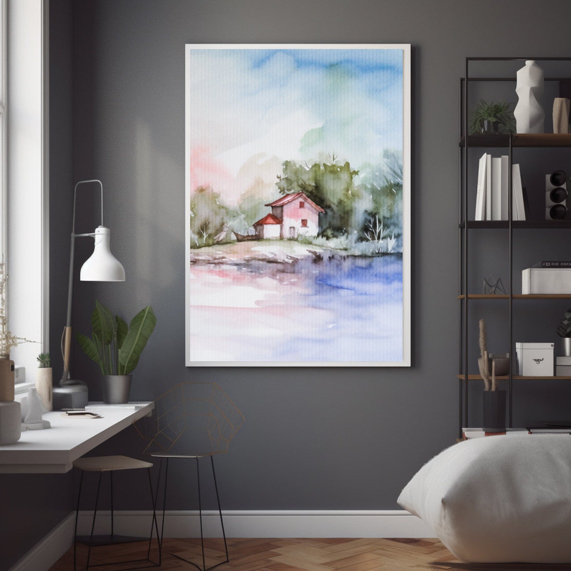 Calm Lake Watercolor, Boho Style - Image 4