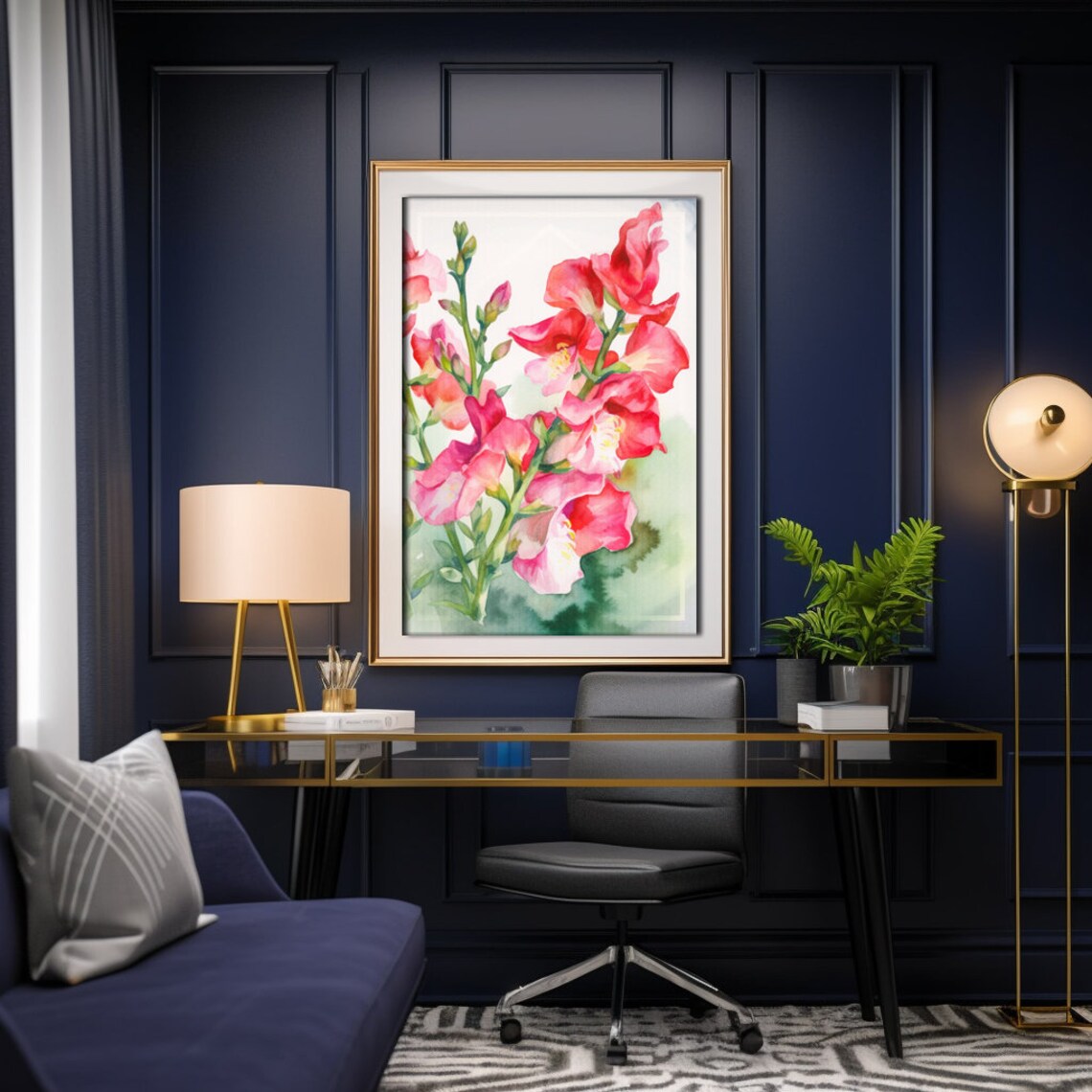 Pink Snapdragon Flowers Watercolor Bloom Botanical Painting Poster - Image 3