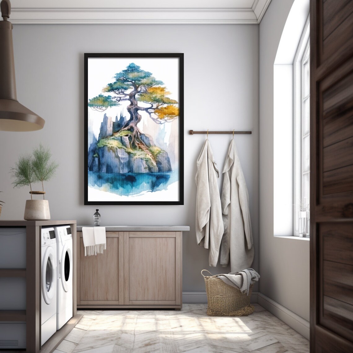 Bonsai Pine Tree Rocky Island Watercolor Zen Japanese Art Poster - Image 4