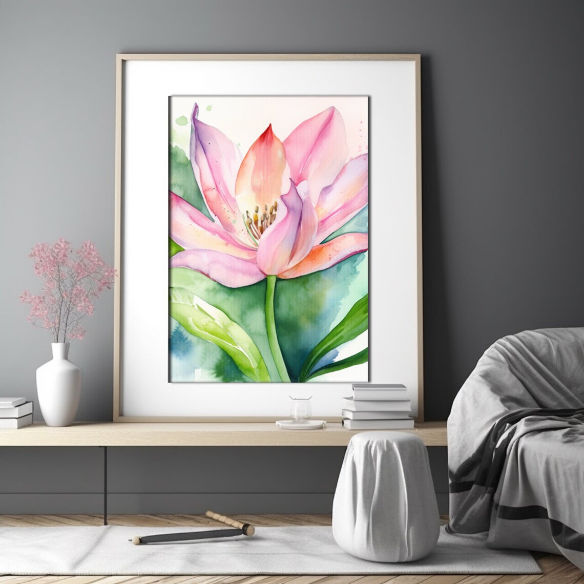 Pink Lily Flower Watercolor Bloom Botanical Garden Painting Poster - Image 4