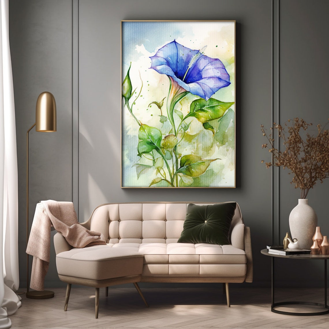 Blue Morning Glory Flower Watercolor Botanical Garden Poster - Image 3