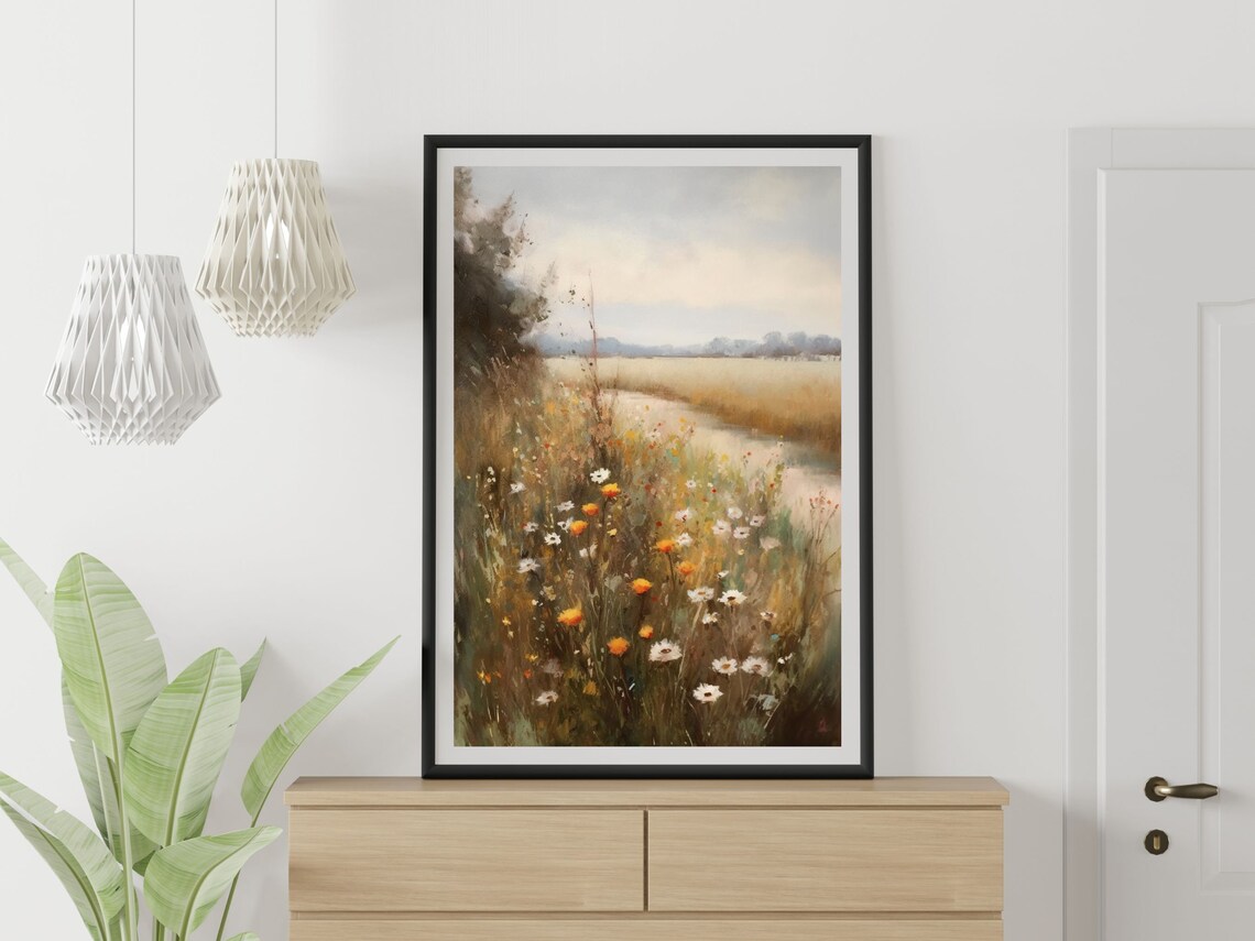 Wildflower Meadow Daisies Watercolor Countryside Path Painting Poster - Image 4