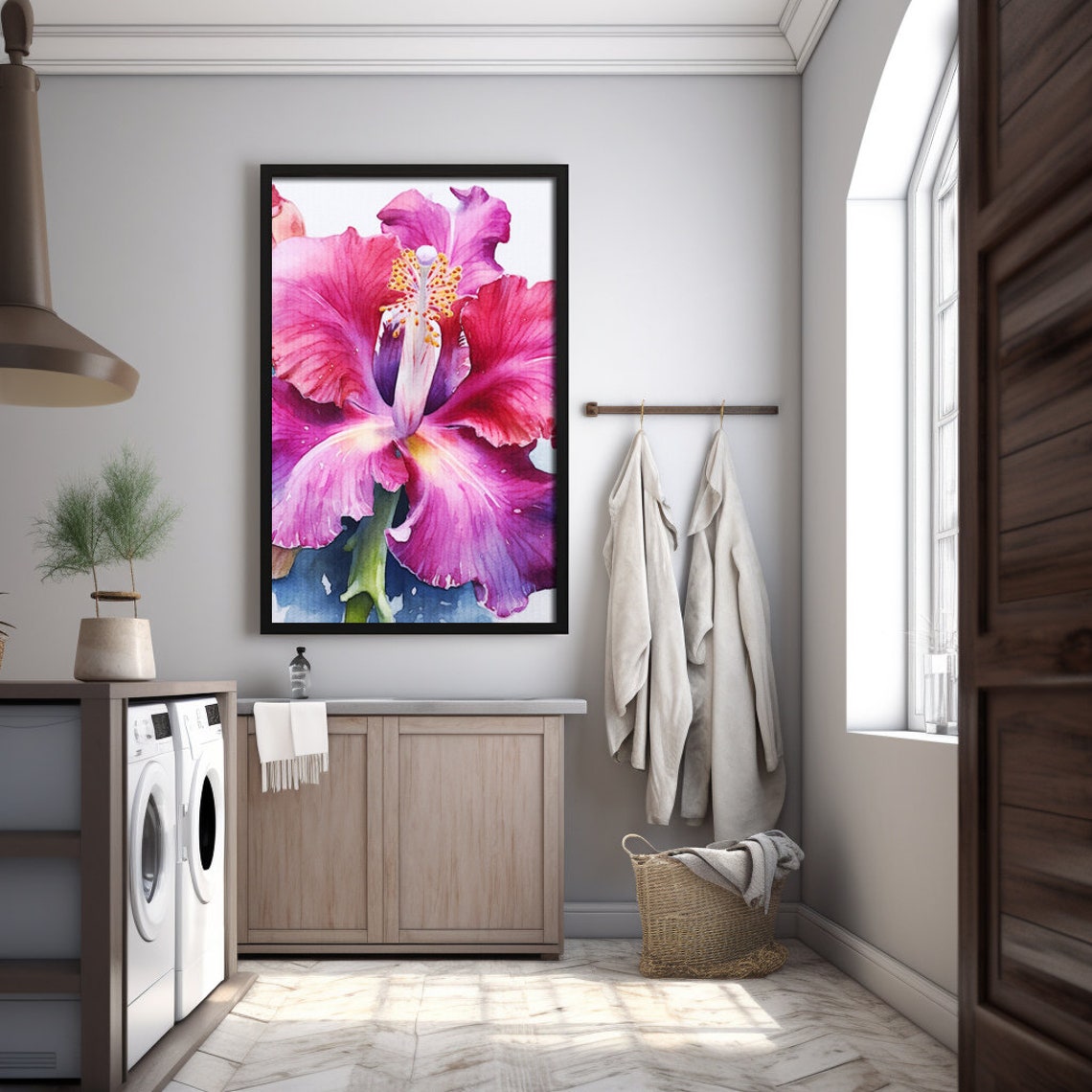 Magenta Hibiscus Flower Watercolor Tropical Botanical Art Print - Image 2