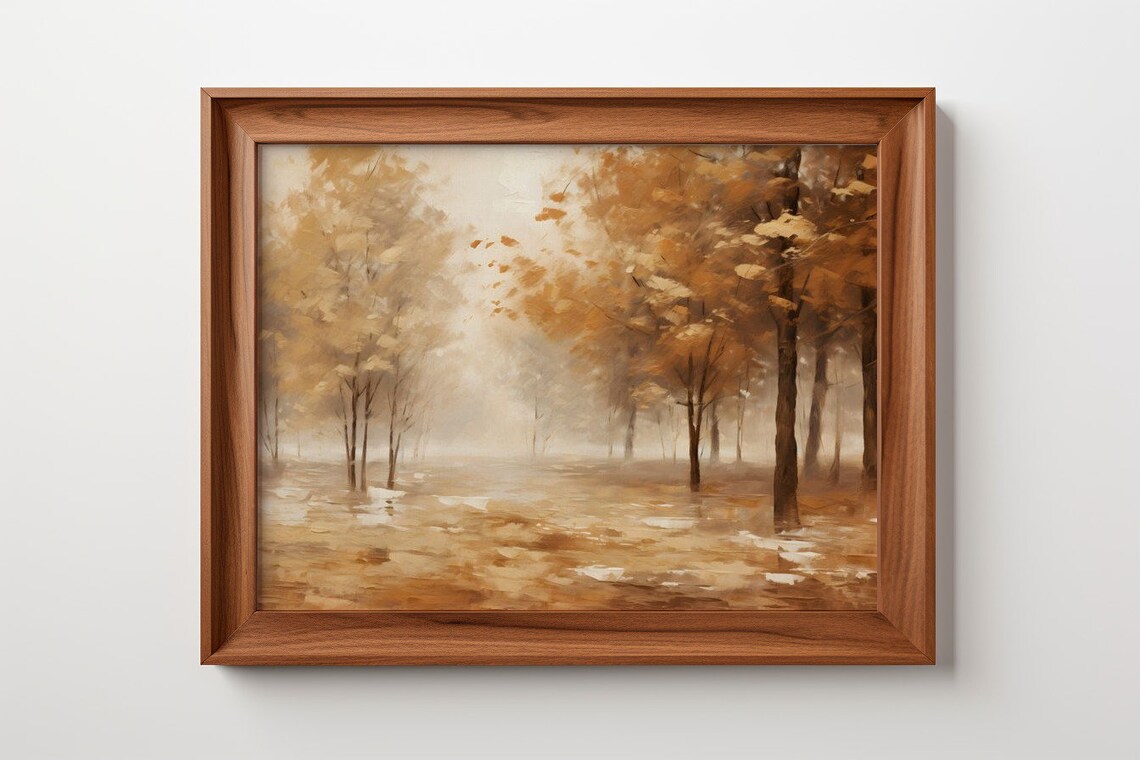 Amber Whisper, Tranquil Autumn Morning Antique Print