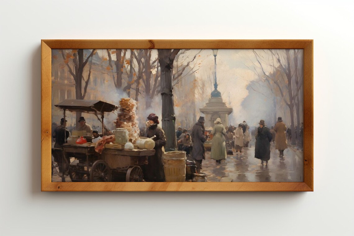 Autumn Market A Paris Boulevard Antique Print - Image 3