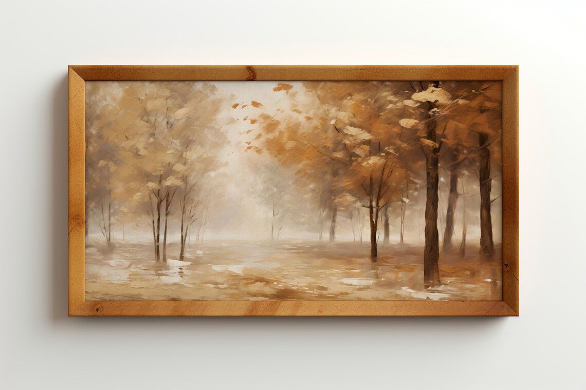 Amber Whisper, Tranquil Autumn Morning Antique Print - Image 2