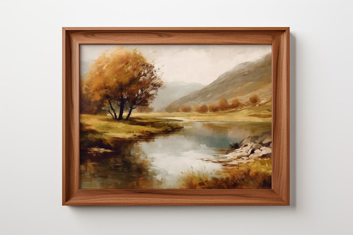 Autumn River Vintage European Oil Painting, Art Print - Image 4