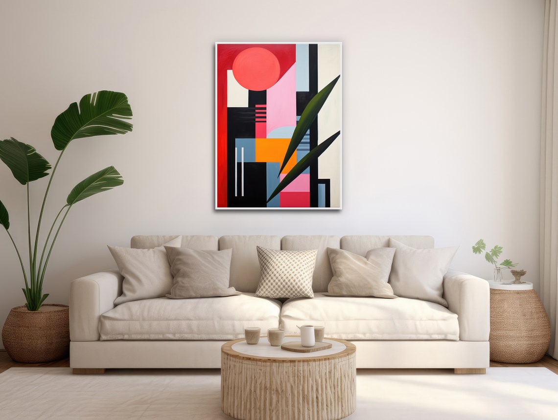 Large Mid Century Wall Art Framed Print Midcentury Modern Abstract Painting Tropical Botanical Artwork Outside - Image 3