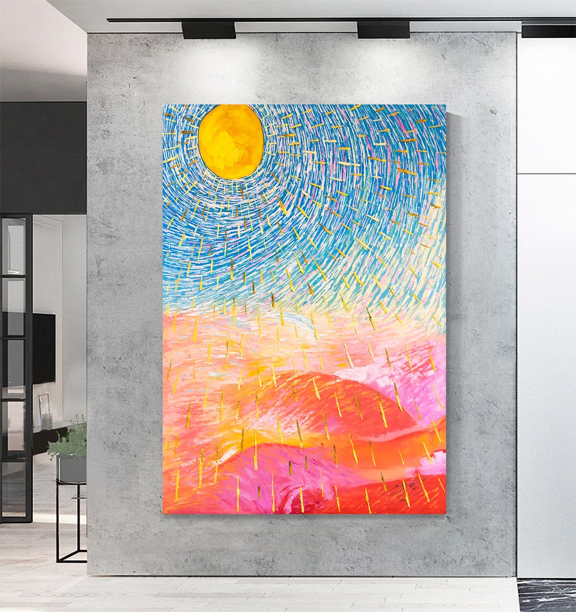 Abstract Golden Sun Radiant Pink Hills Modern Expressionist Poster - Image 5